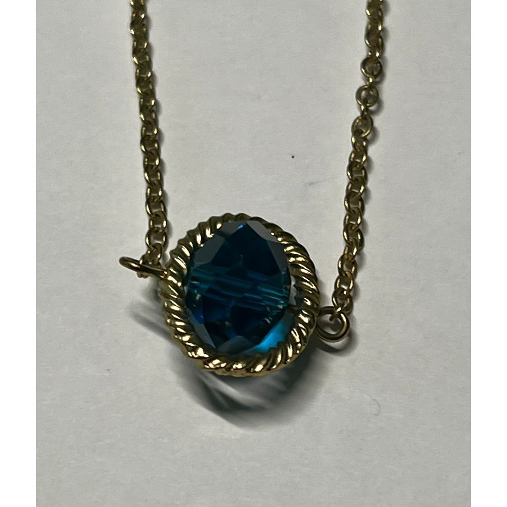 New w/o Tags Vintage Costume Necklace Silver Gold Contrast Chain w\Blue Stones e